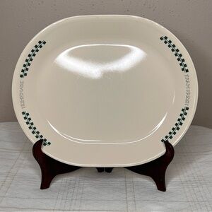 Corelle Cream and Green Oval Serveware with Decorative Dotted Border